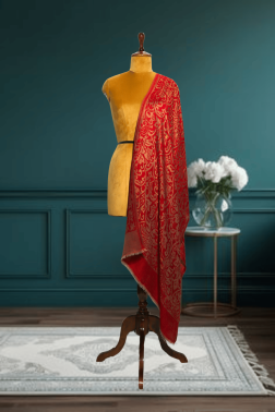 Iridescent Peacock Blue & Gold Reversible Zari Cashmere Stole