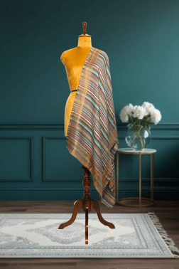 Contemporary Reversible Zari Striped Cashmere Fine Wool Stole