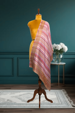 Sunset Hues Reversible Zari Striped Cashmere Fine Wool Stole