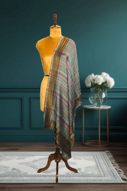 Iridescent Multi-Color Reversible Zari Striped Cashmere Stole