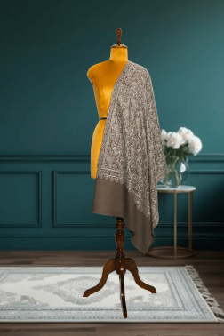 Hand-Embroidered Semi-Pashmina Jama Stole