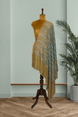 Abstract Green & Blue Pure Pashmina Ikkat Shawl