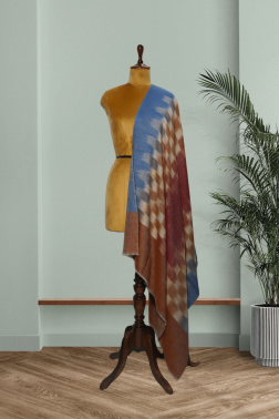 Red & Blue Pure Pashmina Ikkat Shawl