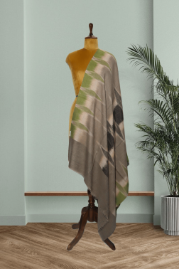 Olive & Grey Pure Pashmina Ikkat Shawl