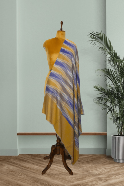 Gold & Lavender Pure Pashmina Ikkat Shawl