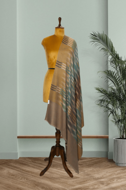 Brown & Blue Pure Pashmina Ikkat Shawl