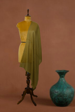 Earthy Solid Hand-Woven Cashmere Fine Wool Stole in Olive Green