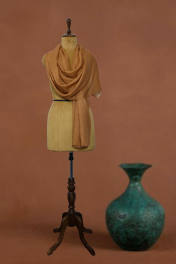 Warm Solid Hand-Woven Cashmere Fine Wool Stole in Caramel/Mustard