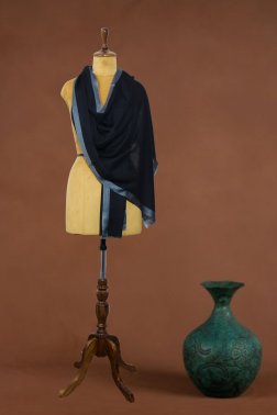 Elegant Solid Hand-Woven Cashmere Fine Wool Stole with Grey Border