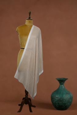 Light Beige Solid Hand-Woven Cashmere Fine Wool Stole with White Border