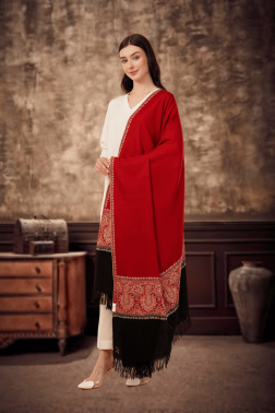The Royal Vermillion Hand-Embroidered Pashmina Palladaar Shawl
